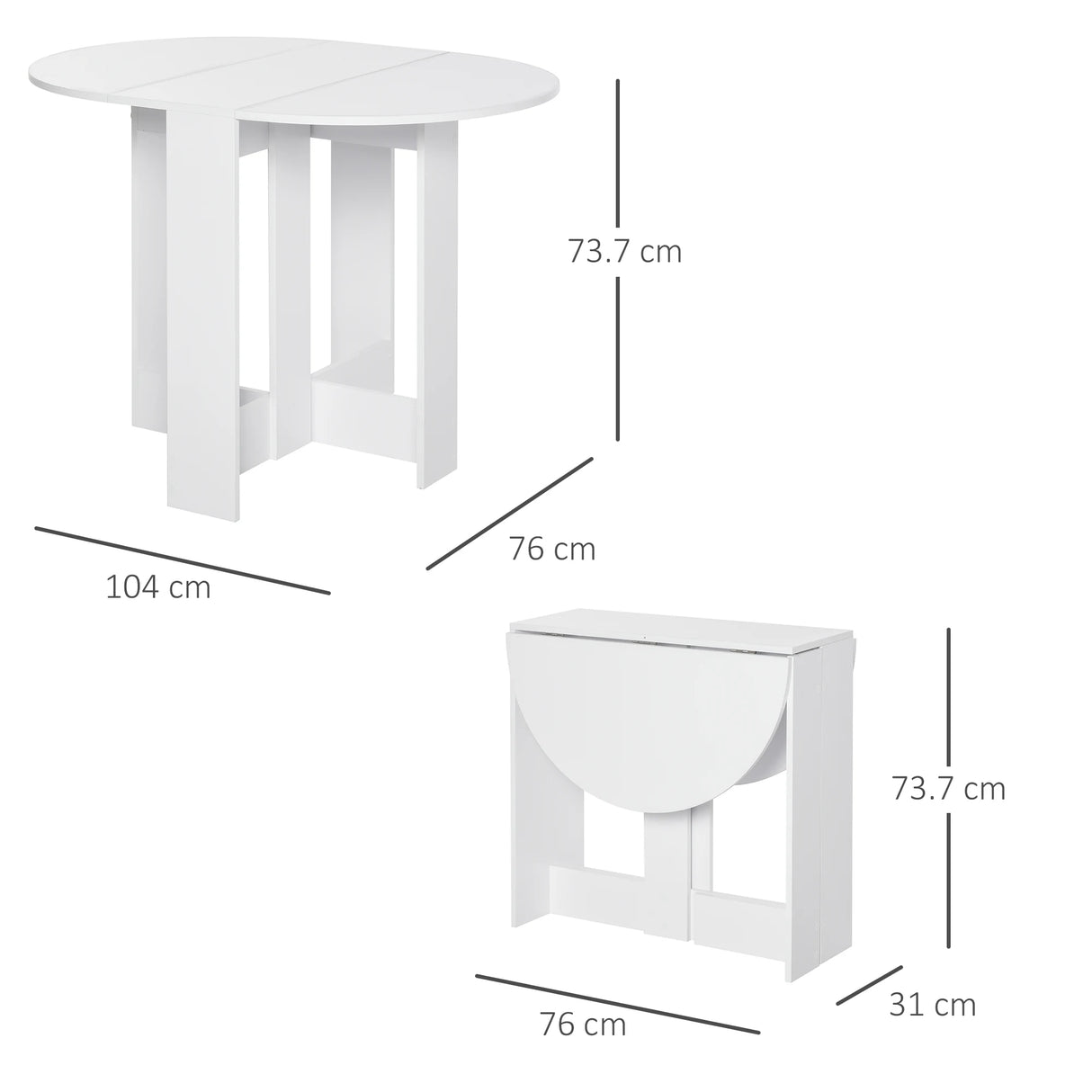 HOMCOM Space-saving Drop Leaf Table, Folding Dining Table for Small Space, Kitchen, Dining Room, White