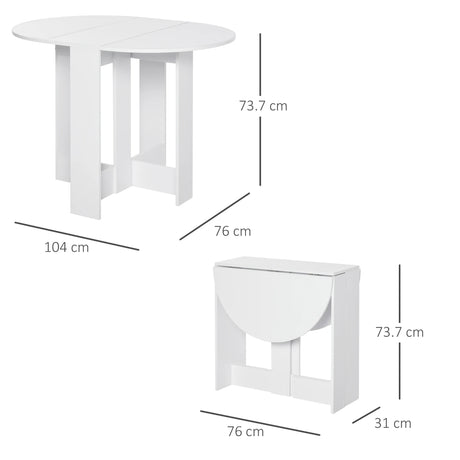 HOMCOM Space-saving Drop Leaf Table, Folding Dining Table for Small Space, Kitchen, Dining Room, White