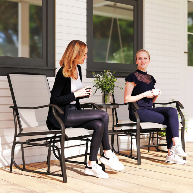 Outsunny Gliding Jack and Jill Seat, with Glass-Top Table - Brown/Beige