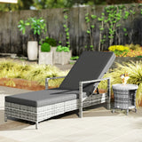 Outsunny Patio Rattan Sun Lounger, Dual Wicker Weave Outdoor Single Reclining Chair Furniture, 5-Level Adjustable Backrest w/ Removeable & Washable Cushion, Mixed Grey