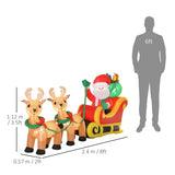 HOMCOM 8ft Christmas Inflatable Santa Claus on Sleigh, LED Lighted for Home Indoor Outdoor Garden Lawn Decoration Party Prop