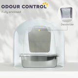 PawHut Stainless Steel Cat Litter Box with Lid, for Cats, Enclosed Cat Litter Box with Flip Cover, Scoop