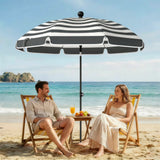 Outsunny 1.8 m Beach Umbrella Parasol with Sand Anchor, Portable 30 Tilting Patio Sun Shade with Adjustable Height, Grey/White