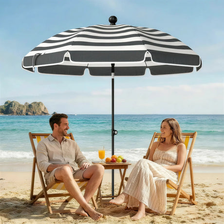 Outsunny 1.8 m Beach Umbrella Parasol with Sand Anchor, Portable 30 Tilting Patio Sun Shade with Adjustable Height, Grey/White