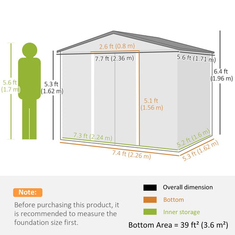 Outsunny 8 x 6ft Outdoor Garden Storage Shed, Metal Tool House with Ventilation and Sliding Doors Chocolate Wood Effect