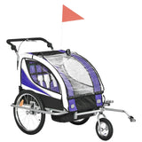 HOMCOM Child Bike Trailer Baby Bicycle Trailer 360° Rotatable for 2 Kids with Steel Frame LED Hitch Coupler Purple