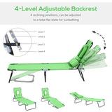 Outsunny Folding Sun Lounger with Face Hole, 4-Position Adjustable Backrest Garden Recliner Chair Sunbed, Outdoor Lounge Chair with 600 D Oxford Cloth Seat, Pillow for Beach, Green