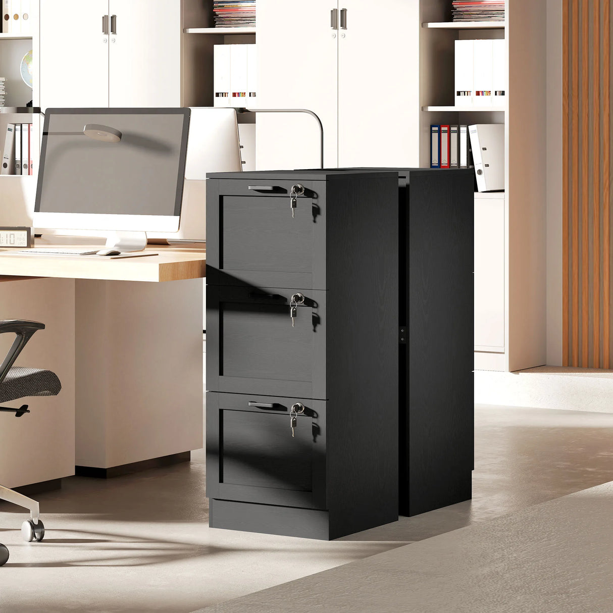 HOMCOM 3-Drawer Filing Cabinet with Lock - Black