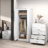 HOMCOM High Gloss 3 Piece Trio Bedroom Furniture Set Wardrobe + Chest Of Drawer + Bedside White