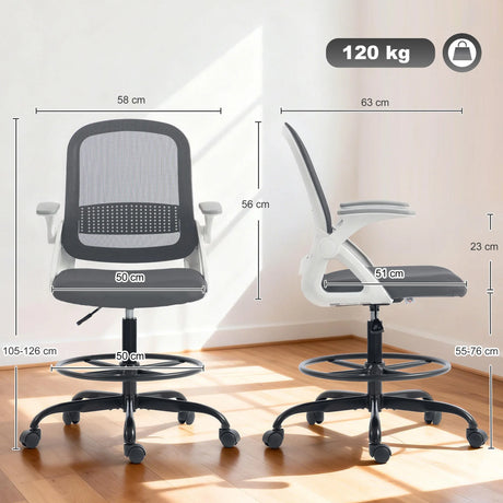 HOMCOM Painting Chair, Mesh Computer Desk Chair with Flip-up Armrests, Grey