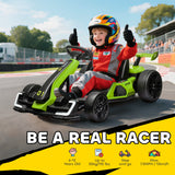 HOMCOM 24V Electric Go Kart for Kids with Adjustable Seat for 6-12 Years, Green