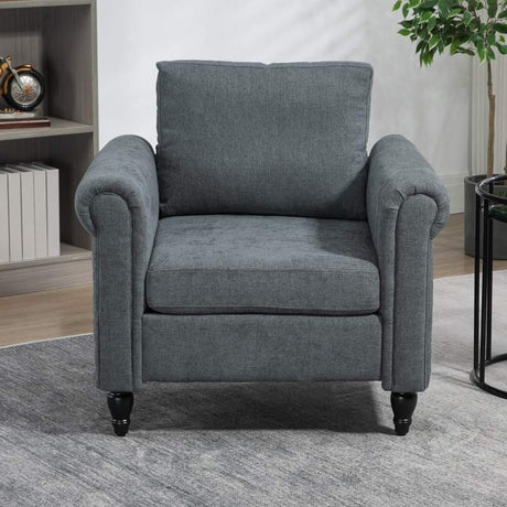 HOMCOM Vintage Accent Chair, Upholstered Occasional Chair with Back Pillow, Rolled Arms,  Rubber Wood Legs, Grey