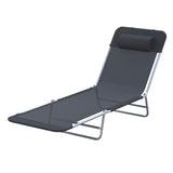 Outsunny Outdoor Foldable Sun Lounger, Adjustable Backrest Garden Recliner Sun Lounger Chair with Headrest Pillow, Black