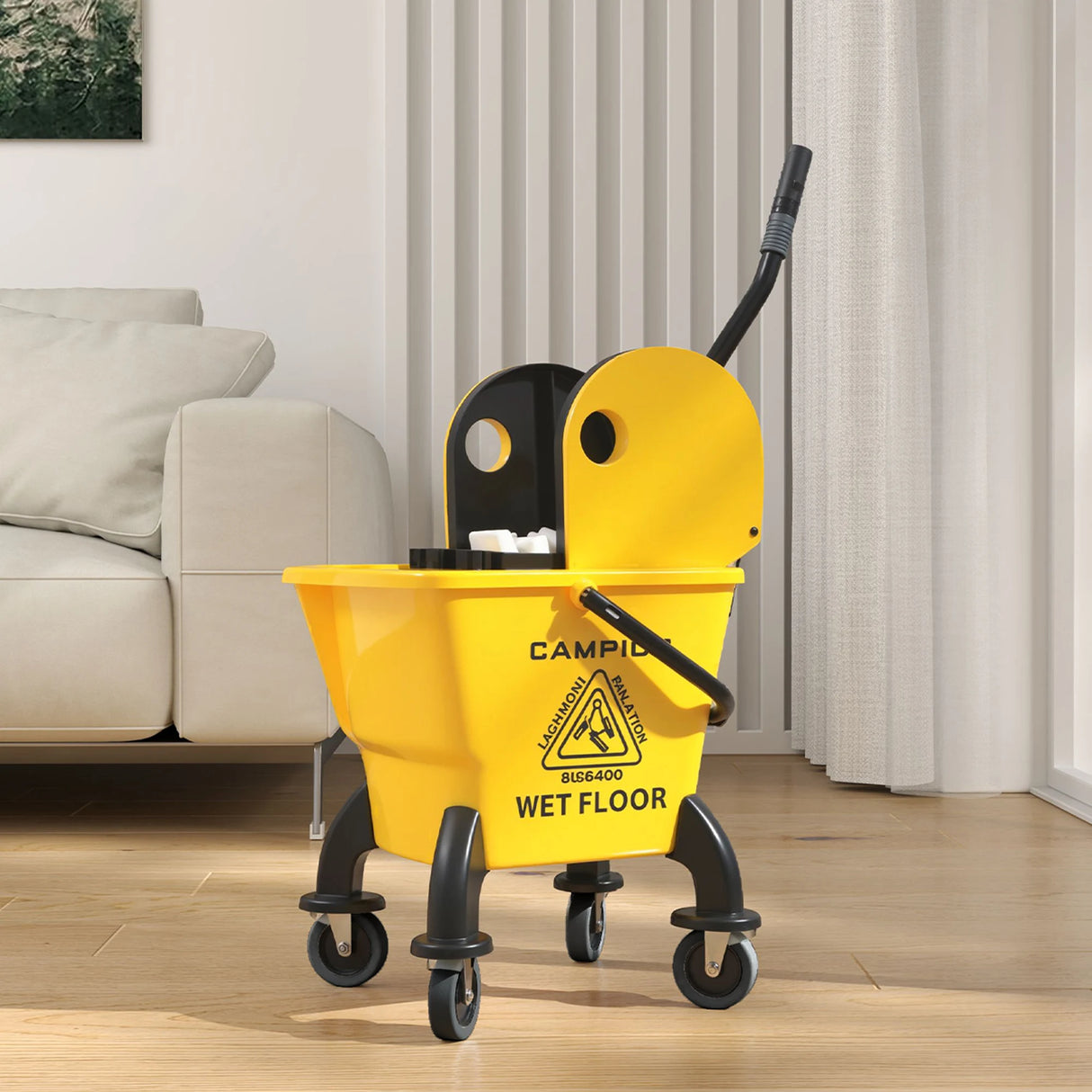 HOMCOM 26 Litre Mop Bucket, with Wringer and Mop - Yellow