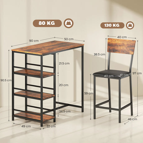 HOMCOM Three-Piece Compact Bar Table Set - Brown/Black