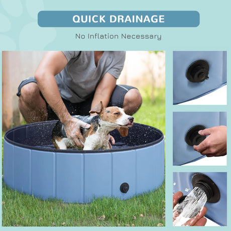 PawHut Dog Paddling Pool, Foldable Dog Pool, Leakproof & Hard Plastic, Portable Pet Bathtub with Non-Slip Base & Drainage Hole, for Indoors, Outdoors, Garden, Patio, 100 x 30 cm, Blue
