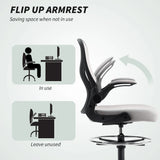 Vinsetto Adjustable Mesh Standing Desk Chair with Flip-up Armrests Lumbar Support Armrests Adjustable Footrest Ring Grey