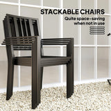 Outsunny 5 Pieces Garden Dining Set with Cushions, Outdoor Patio Table and 4 Stackable Chairs, Metal Top Table with Umbrella Hole, Black