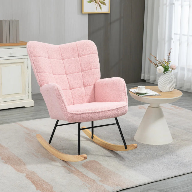 HOMCOM Soft Fleecey Rocking Wingback Chair - Pink