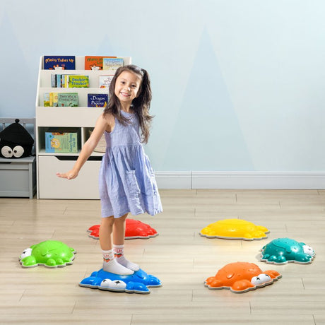 ZONEKIZ 6PCs Kids Stepping Stones w/ TPE Anti-Slip Edge, Crab-Designed Balance River Stones, Obstacle Courses, Stackable