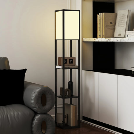 HOMCOM Floor Lamp with Shelves, 3 Layer Column Modern Standing Lamp for Living Room, Bedroom, Office, Bulb not Included, Black