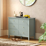HOMCOM Fluted Dresser, 6 Drawer Chest of Drawers for Bedroom, Living Room, Hallway, Closet, Green