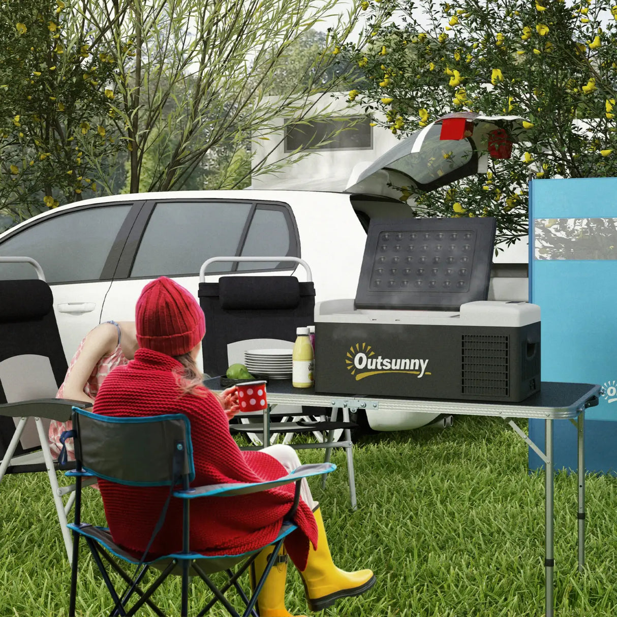 Outsunny 16L Portable Car Fridge, -20C to 10C Adjustable Temperature - Black/Grey