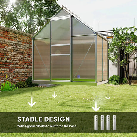 Outsunny 192.5 x 131cm Walk-In Polycarbonate Greenhouse - Silver-Tone