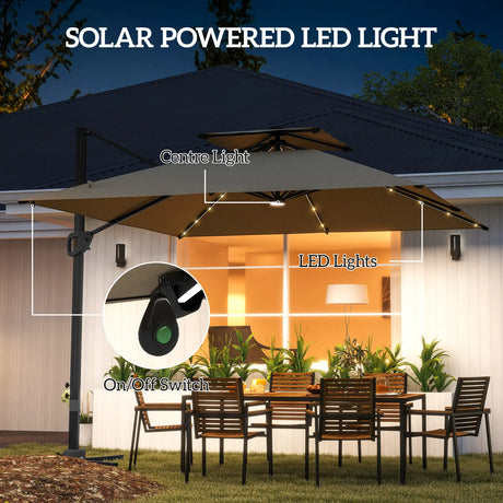 Outsunny Multi-Angle LED Light Parasol Umbrella - Khaki