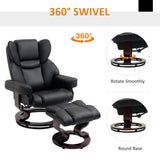 HOMCOM 360 Swivel Recliner Chair with Footstool, PU Leather Manual Recliner Armchair with Footstool, Solid Wood Base, Upholstered Reclining Chair for Living Room, Bedroom, Office, Black