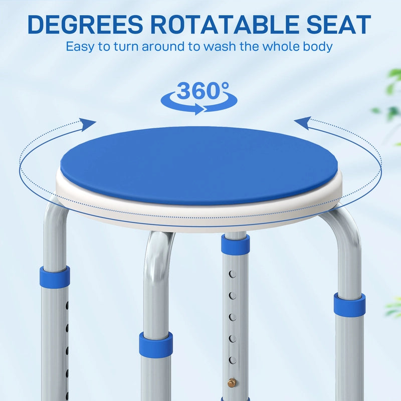 HOMCOM 360 Swivel Shower Chair, Height Adjustable Aluminium Shower Stool with Non-Slip Feet for Disabled, Elderly, Blue