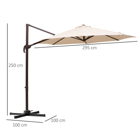 Outsunny 3M Banana Parasol Hanging Cantilever Umbrella W/ Cross Base Hand Crank Aluminium Frame 360Rotation Hand Crank-Beige