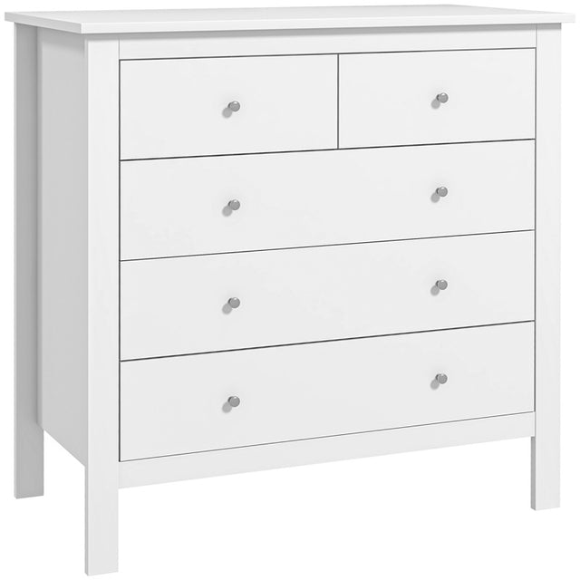 HOMCOM Modern Chest of Drawers, 5 Drawer Storage Cabinet with Metal Handles and Runners for Bedroom, White