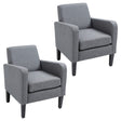 HOMCOM 2 Pieces Modern Armchairs with Rubber Wood Legs, Upholstered Accent Chairs, Single Sofa for Living Room, Bedroom, Grey