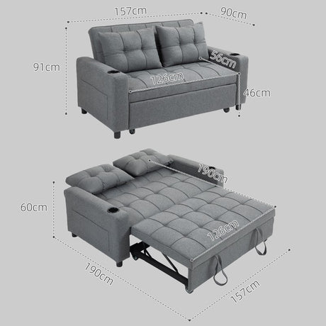 HOMCOM Two-Seater Pull-Out Sofa Bed - Charcoal Grey