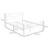 HOMCOM Double Metal Bed Frame Solid Bedstead Base with Headboard and Footboard, Metal Slat Support and Underbed Storage Space, Bedroom Furniture, White