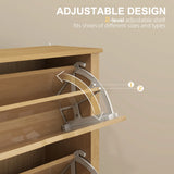 HOMCOM Slim Shoe Cabinet, Narrow Shoe Cupboard with 3 Drawers, Adjustable Shelves for 18 Pairs of Shoes, Natural Wood Finish