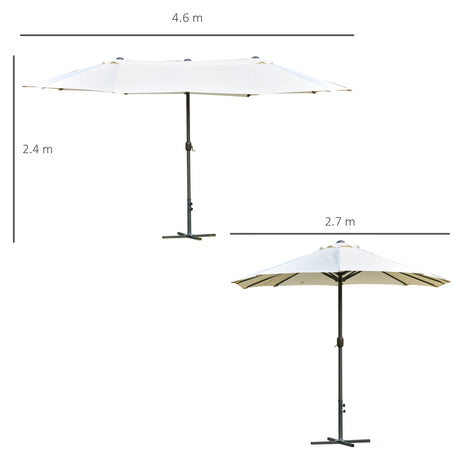 Outsunny 4.6M Sun Umbrella Canopy Double-sided Crank Sun Shade w/ Cross Base Off White