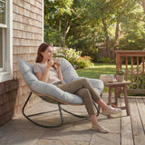 Outsunny Indoor Outdoor Rocking Chair, Oversized Rocking Egg Chair with Cushion for Living Room, Garden, Patio, Light Grey