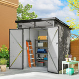 Outsunny 6 x 6ft Outdoor Storage Shed, Plastic Garden Shed with Windows and Air Vents, Outdoor Resin Tool Shed with Latch Doors for Garden, Deck, Light Grey