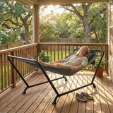 Outsunny Outdoor Hammock with Stand, Freestanding Hammock with Side Pocket, Headrest for Patio, Balcony, Porch, Dark Grey