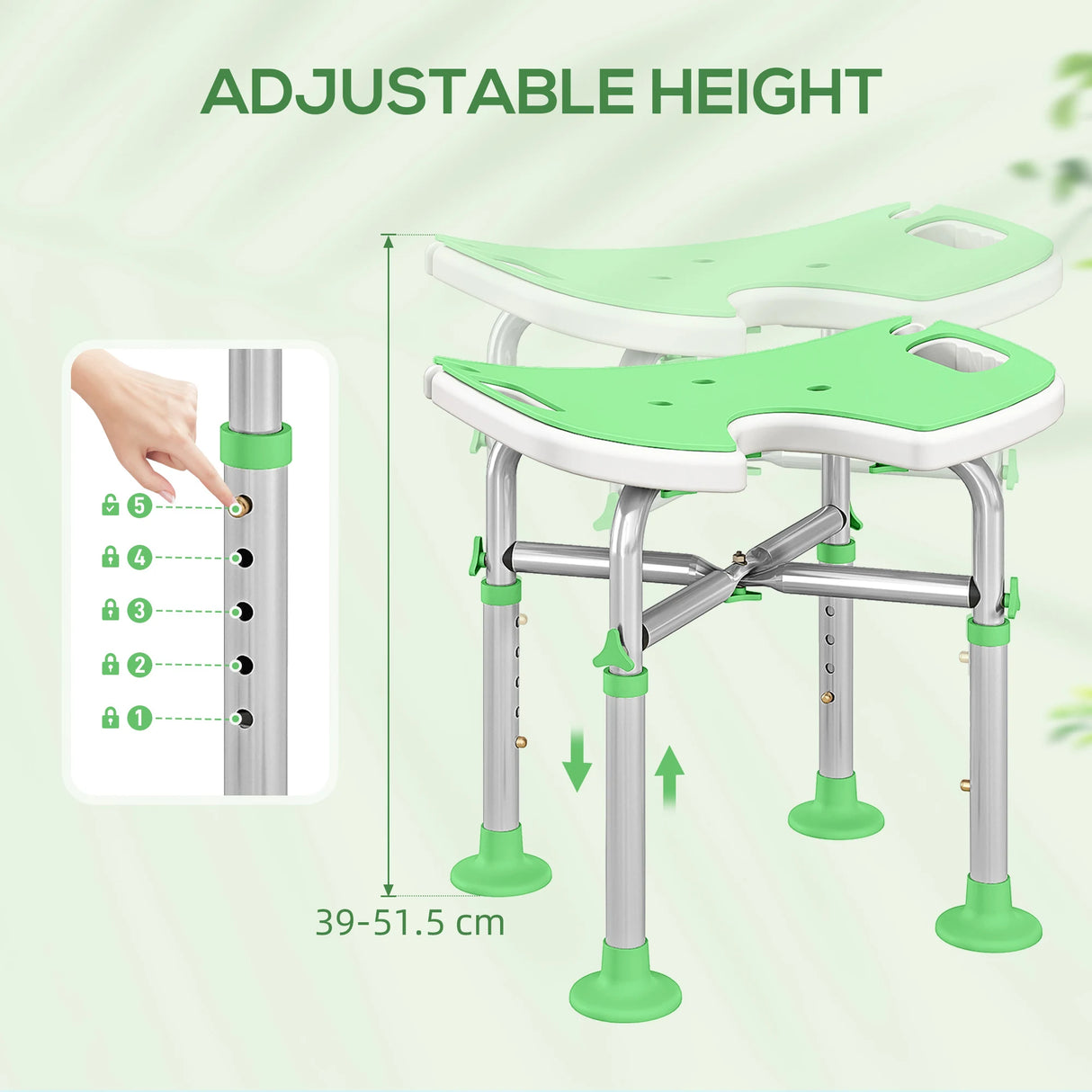 HOMCOM 39-51.5cm 'U' Seat Padded Shower Stool - Green