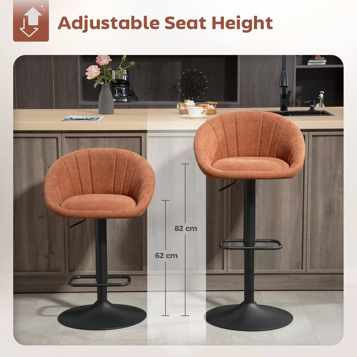 HOMCOM Set of Two Relaxed Tub Bar Stools - Orange