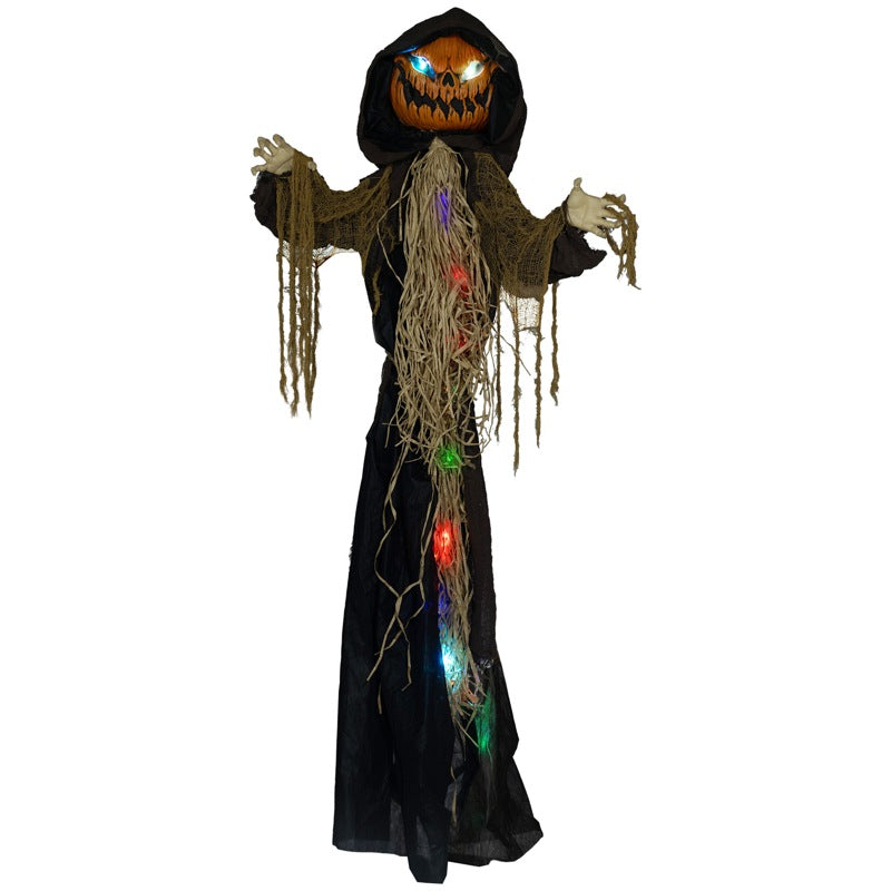 HOMCOM 198cm 78" Straw Pumpkin Halloween Decoration, Halloween Prop with Light Up Eyes, for Haunted House Indoor Outdoor Decor