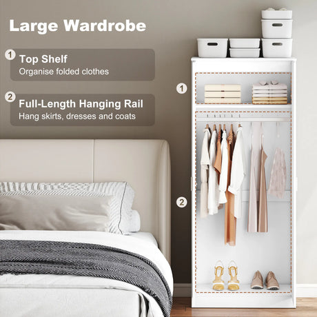 HOMCOM High Gloss 3 Piece Trio Bedroom Furniture Set Wardrobe + Chest Of Drawer + Bedside White