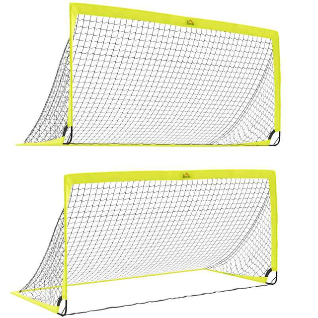 HOMCOM Two Football Goal Nets, Foldable Outdoor Sport Training Equipment, for Teens, Adults, with Carrying Bag, Yellow