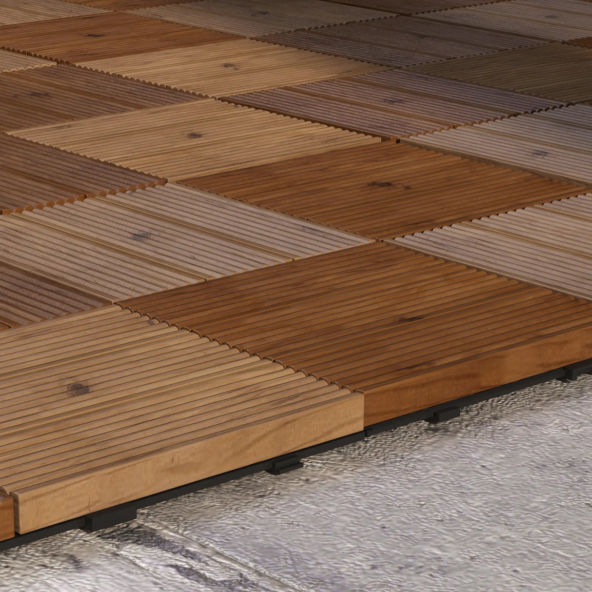 Outsunny 27 Pcs Wooden Interlocking Decking Tiles, 30 x 30 cm Anti-slip Outdoor Flooring Tiles, 0.81 per Pack, All Weather Use for Patio, Balcony, Terrace, Hot Tub, Brown