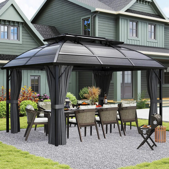 Outsunny 4 x 3m Aluminium Frame Hard Gazebo, with Accessories - Black