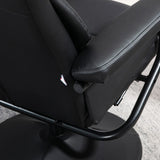 HOMCOM Swivel Recliner Chair with Footstool, PU Leather Recliner Armchair with Ottoman, Steel Base, Upholstered Reclining Chair for Living Room, Bedroom, Office, Black