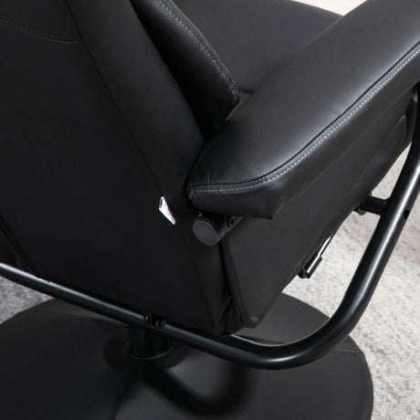 HOMCOM Swivel Recliner Chair with Footstool, PU Leather Recliner Armchair with Ottoman, Steel Base, Upholstered Reclining Chair for Living Room, Bedroom, Office, Black
